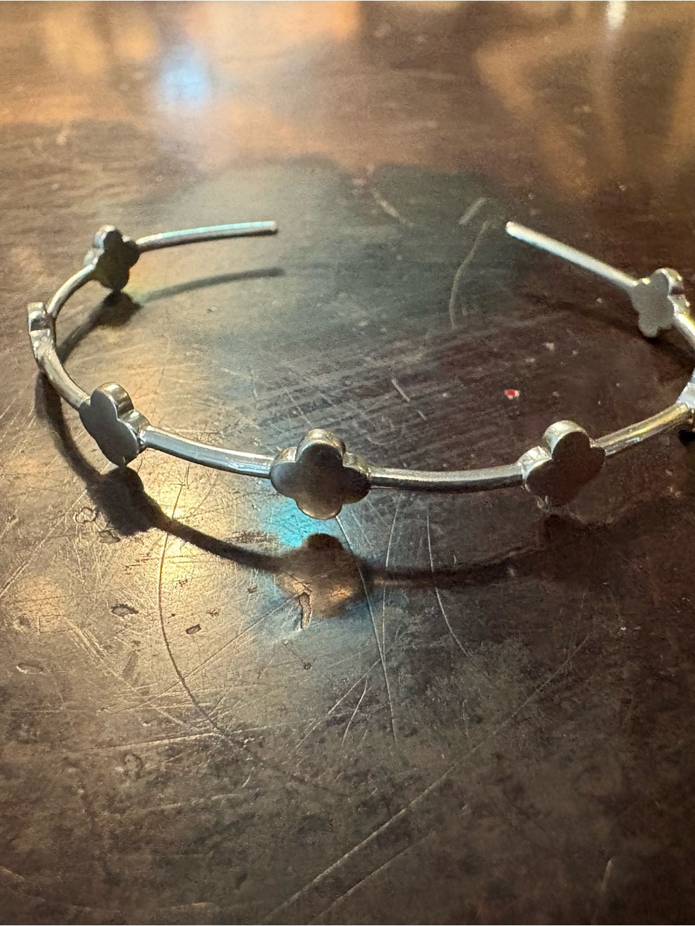 Silver Clover Link Cuff Bracelet